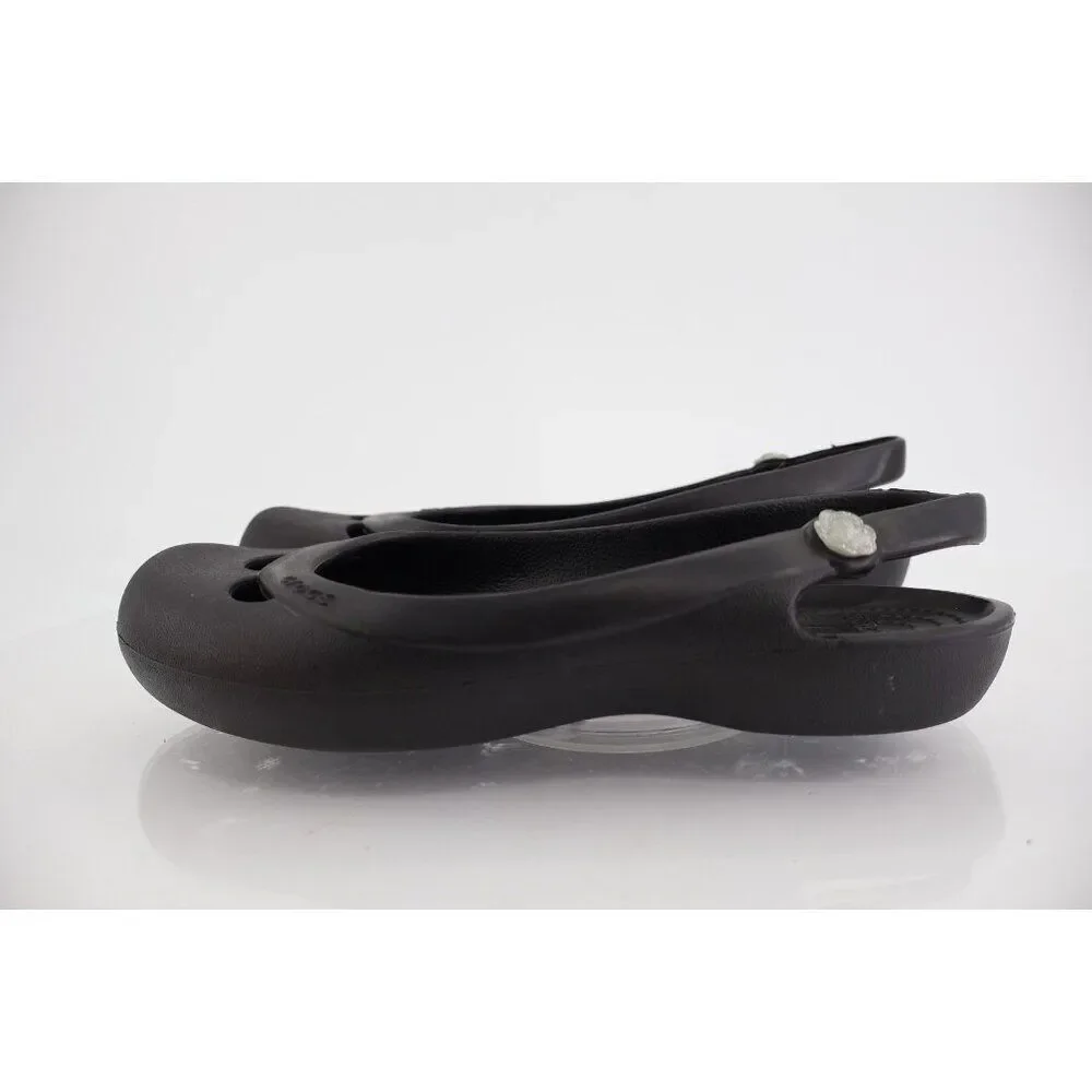 CROCS Women's Jayna Slingback Flats Size 8 Black Rubber Slip On Beach Shoe Comfy